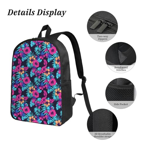 Tropical Hawaii Neon Palm Leav 17 Inch Backpack Sets Lunch Bag Lightweight Daypack for Men Women 3Pcs3