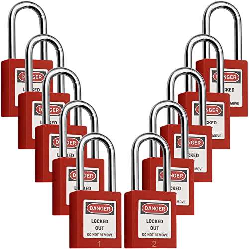 Lockout Tagout Locks, Safe Padlock , Loto Locks Keyed Differently Lock Out Tag Out Safe Padlocks Plastic Red 10PCS (1-10)