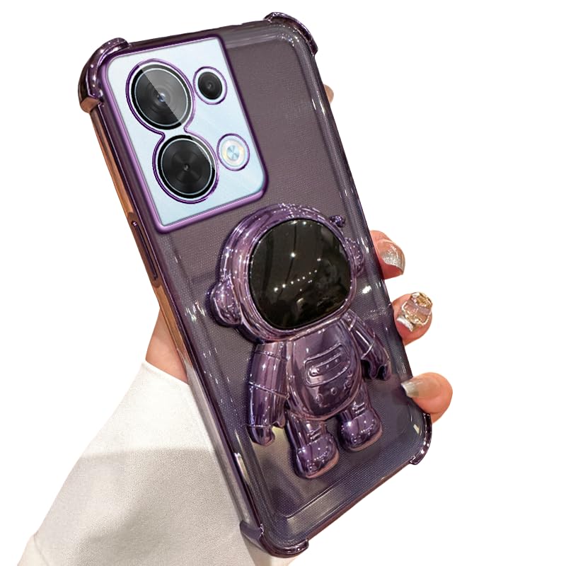 Compatible with Oppo Reno 8 5G Case, Luxury Plating Astronaut Stand Holder Phone Case for Women Girls Soft TPU Astronaut Design with Camera Protection, Case for Oppo Reno 8 5G (C)