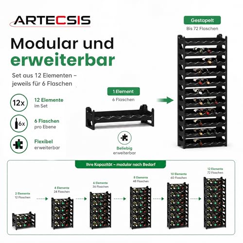 ARTECSIS® Weinregal 36 Weinflaschen stapelbar modular Kunststoff schwarz – Ansicht 4