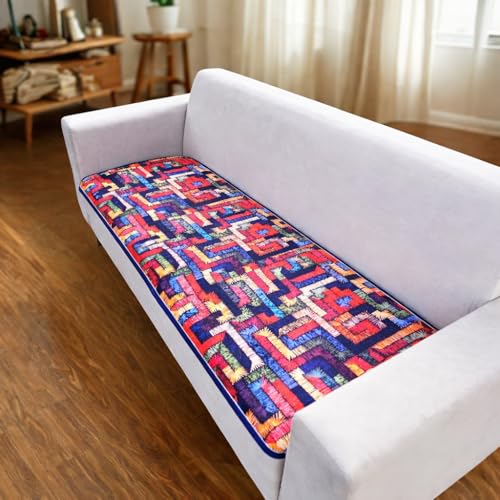 Image of Homerz Premium 3 Seater Velvet Sofa Panel Cover with Digital Prints | Anti-Slip Backing (Rangeen, 3 Seater)