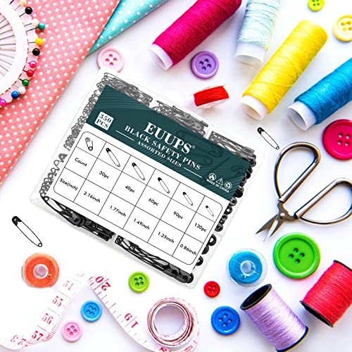 350Pcs Black Safety Pins For Clothes, Small And Large Assorted 22-55Mm Heavy Duty Safety Pins For Art Craft Sewing Jewelry Making With Storage Box #TOP4