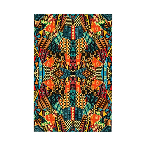 Indoor Outdoor Rectangle Print Tablecloth,Colored Ethnic Patchwork Mosaic With African Motifs,Dust-Proof Wrinkle Resistant Washable Table For Christmas Camping Banquet Dining Tablecloths 60"X90" #TOP5
