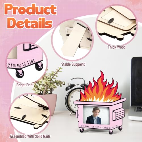 Yerliker 1 Set Dumpster Fire Picture Frame Desk Decor Employee Appreciation Gifts 4.7 x 5.7 Inches Mini Photo Frame Funny Office Gifts for Coworkers(Pink) - Image 2