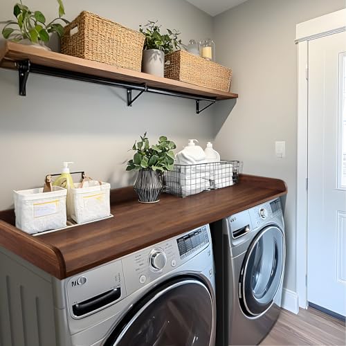 Kaboon Washer Dryer Countertop 58" x 28" Extra Large Version, Melamine Countertop with 3.5" Edge Rails, Laundry Room Organization, Dark Walnut