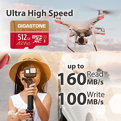 [5-Yrs Free Data Recovery] Gigastone 512Gb Micro Sd Card, 4K Camera Pro, A2 V60 Microsdxc Memory Card For Smartphone, Gopro, Action Cams, 4K Uhd Video, Up To 160/100 Mb/S, Uhs-I U3 C10 With Adapter #TOP1
