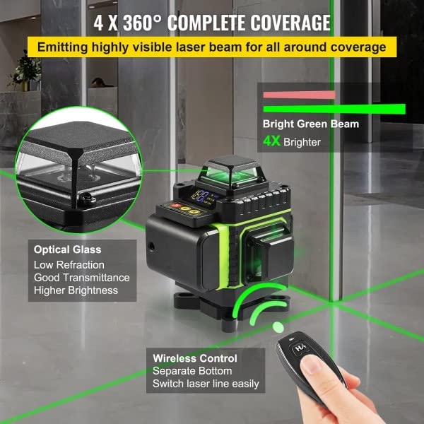 Trade Shop - Livella Laser A Verde 16 Linee Autolivellante 4x360° con Base di Treppiede