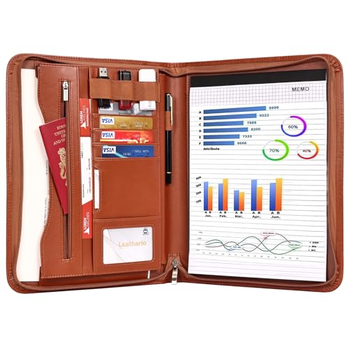 Leathario Fichário de portfólio, organizador de escritório A4, acessórios de pasta de negócios com z