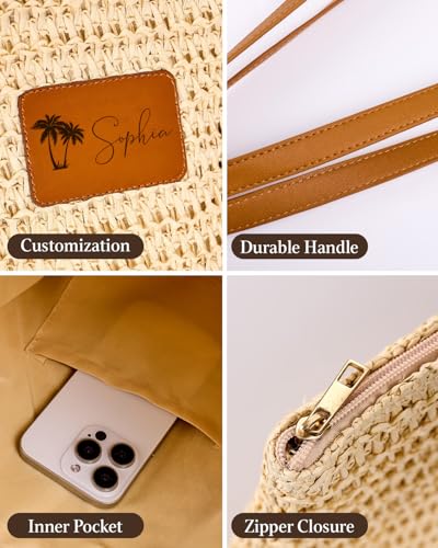 Personalized Girls Beach Bag for Trip, Custom Hand-woven straw Tote Bag for Women, Summer Hobo Bag with Laser Name, Foldable Shoulder Bags for Swimming Pools4