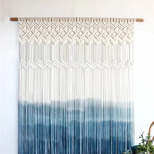 Rideaux en cordon de coton bleu 150x130 | Tenture murale macramé bohème - 4