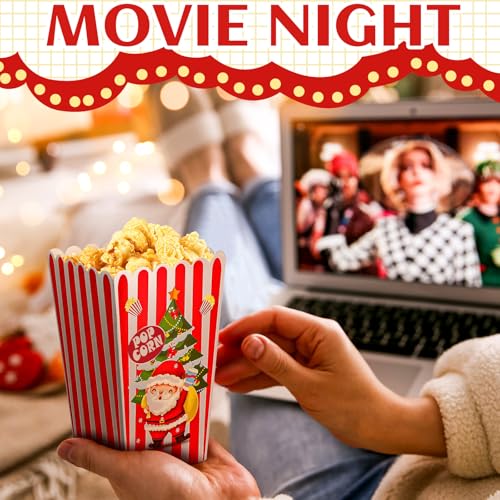 Image of Reallnaive 24 Pcs Christmas Popcorn Boxes Popcorn Paper Boxes Buckets Candy Popcorn Containers Popcorn Accessories Popcorn Tubs Popcorn Party Favors Popcorn Bag for Xmas Movie Night Decor Supplies
