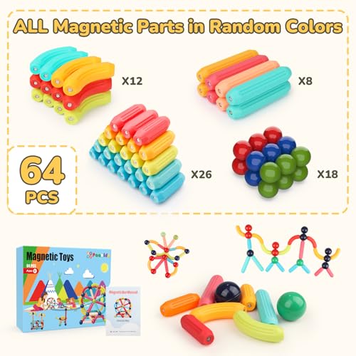 Paaxido 64PCS Magnetic Building Blocks - Montessori Sensory Toys with Stronger Magnets, STEM Learning Toys for Kids, Creative Construction DIY Kit Gift for Boys & Girls - Image 8