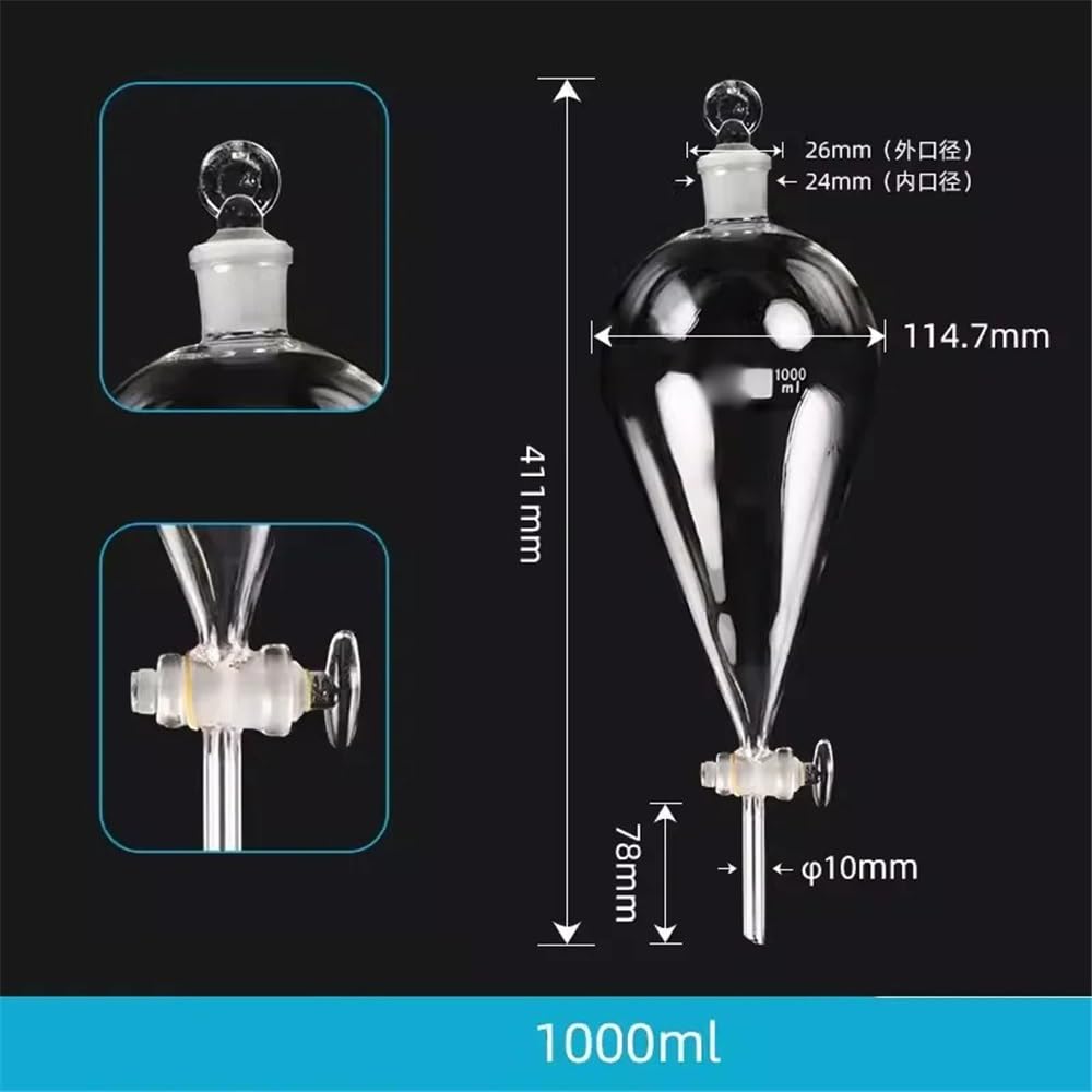 Équipements et fournitures de laboratoire Entonnoir de séparation en verre avec goulot standard, 1 pièce, 30 ml/60 ml/125 ml/250 ml/500 ml/1000 ml, for laboratoire