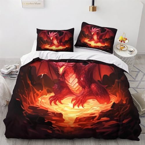 Parure de lit dragon 3 pièces anti-glisse avec housse de couette zippée - 4