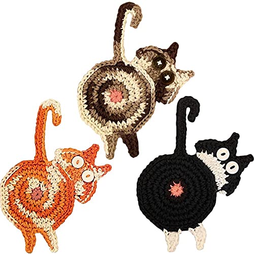 3 Pcs Cat Butt Coasters, Tea Coffee Cup Coaster Placemats Handmade Felt Braided Woven Cup Pads Durable Coasters Bowl Pad Table Mat Home Decoration