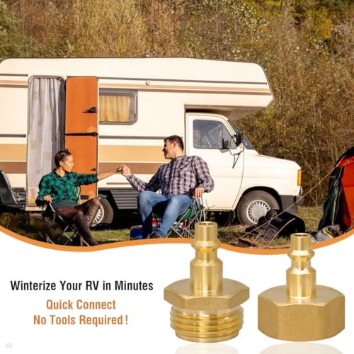 Image of RV Winterizing Kit, 3 /4 GHT Blowout Adapter Set with Quick Connect | For Air Compressor /Camper Water Line /Garden Hose, Solid Brass, Precision Thread, Quick And Easy Connections,2 Male + 2 Female