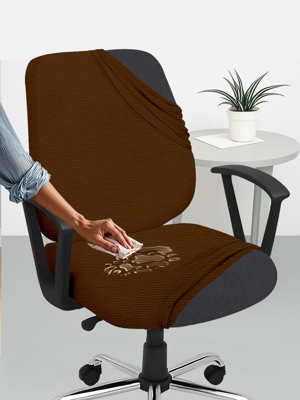HOTKEI Dark Brown Dry Fit Office Chair Cover Pack of 1 Water Resistant Seat Chairs Covers Stretchable Rotating Computer Slipcovers Protector High Seat Cover for Office Desk Chairs 2 Pcs