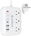 European Plug Adapter, AnnTane International Travel Adapter with 3 Outlets 3 USB Ports(1 USB C), Travel Essentials Type C Power Adapter with Bag to Most Europe EU France, Spain