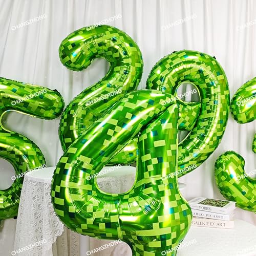 Image of 40 inch giant Green pixel miner game number 5 balloon | Large mining theme foil balloon 0-9 for pixel game parties children's birthdays party anniversary baby shower decoration