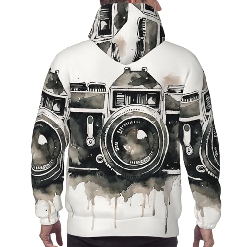 Sweat à capuche homme en polaire douce imprimé caméra rétro chic