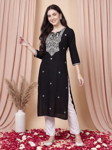 Image of INDO ERA Women's Viscose Rayon Straight Fit Embroide Straight Kurta (KT5WN10032)