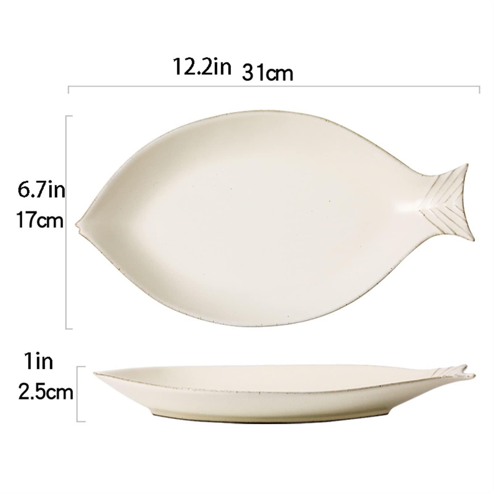 Platos de Comida Pescado de gran simulación Cerámica Dena Inicio Casa creativa Pescado al vapor Plato de pescado al vapor 12.2 pulgadas Platos de cena rectangulares for lavavajillas de microondas segu