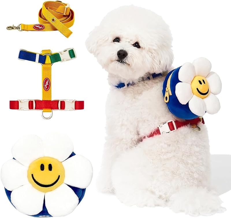 Mochila Peitoral para Cães PETHROOM × Wiggle Wiggle com Guia e Design de Flor – PPEKR74353 (Grande)
