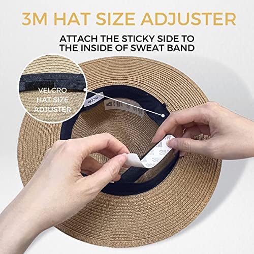 accsa Womens Straw Panama Hat Adjustable Ladies Fedora Sun Hat Wide Brim Beach Hats Summer Straw Trilby Hats UPF 50+