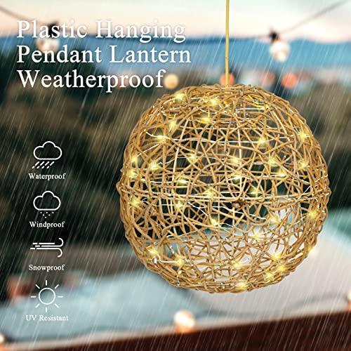 Solar Pendant Lights Farmhouse Chandelier - 16.5" Outdoor Rattan Solar Hanging Lights Ball With Remote 2 Modes Lighting Waterproof Rattan Lantern Lighted Orb For Garden Porch Patio #TOP4