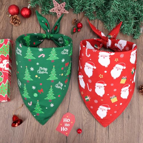 SZEE 2 Stück Hundehalstuch Weihnachten,Hunde Bandana-Festliches Halstuch für Hunde & Katzen mit Santa- und Tannenbaum-Motiv, Weiches Kopftücher Waschbarer Hundehalstücher, Ideale Haustiergeschenk, XL