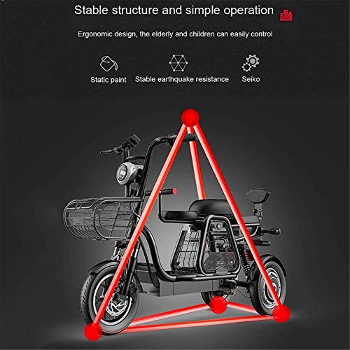 RDJM Ebikes, 3 Wheel Electric Bike for Adult Mountain Scooter 48V 8AH 12in Electric Bicycle with Electric Lock Fast Battery Charger with Child Seat Detachable for Shopping Use Home - Image 7