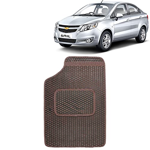 Image of Kingsway Dotted Design Car Floor Foot Mats Universal Fit for Chevrolet Sail, Model Year : 2010-2016, Water and Dustproof, Color Brown, Set of 5 Pieces