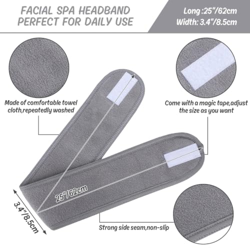 Image of Whaline 3Pcs Spa Facial Headband Make Up Wrap Head Terry Cloth Headband Adjustable Washable Towel for Face Washing Shower Skincare Facial Treatment Sport Fits Makeup (White, Black, Gray)