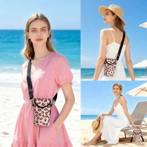 Image of Neoprene Phone Sleeve Pouch Case Bag for Men Women w /Crossbody Strap /Neck Lanyard for iPhone 17 /16 /15 /14 Pro Max, Samsung S25,Pixel 10 Leopard Print