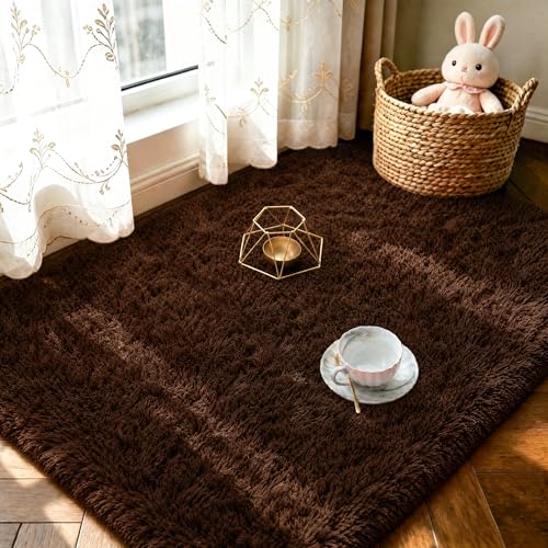 LOCHAS Ultra Soft Indoor Modern Area Rugs Fluffy Living Room Carpets for Children Bedroom Home Decor Nursery Rug 2x3 Feet, Brown