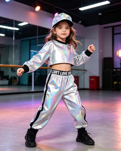 Image of Betusline Girls 2 Piece Outfits Girls Cropped Sweatsuit Pants Outfit Clothes Set, 4T-14 Years