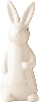 Spring Easter Bunny Figurine Decoration - White Ceramic Rabbit Statue, 7.2 Inches Height, One Pcs Easter Bunny Figurines for Table Centerpiece, Mantel, Shelf, Home Decor
