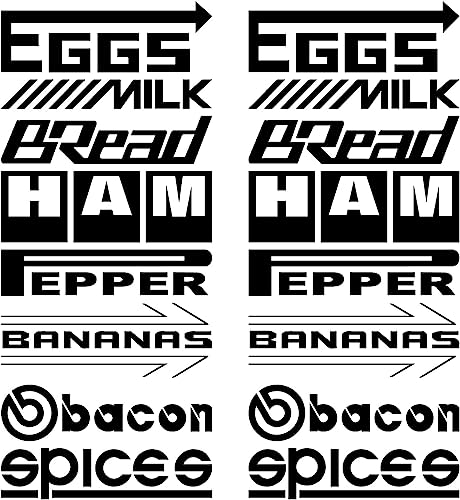 16 pcs Funny Sponsor Car Sticker Set, Vinyl Car Decals, Brand Stickers, Breakfast Eggs Milk Banana Bread Ham Pepper, 7 Inches, Black