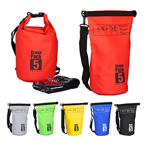 Relaxdays Ocean Pack, 5L, wasserdicht, Packsack, leichter Dry Bag, Trockentasche, Segeln, Ski, Snowboarden, rot