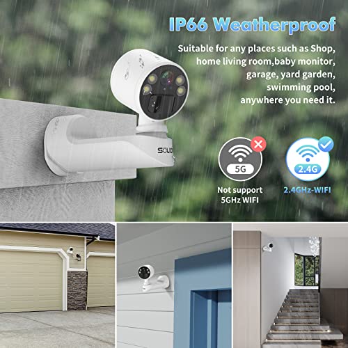 Soliom P60 Mini With 330° Pan Rotation Security Cameras Wireless Outdoor, 1080P Battery Powered Wifi With Spotlight Color Night Vision, 2-Way Audio,Siren, Motion Detection #TOP3