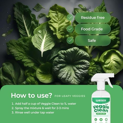 Image of Wesol Vegetable and Fruit Wash Liquid with 3% Food Grade Hydrogen Peroxide 500 ml Removes Pesticides & 99. 9% Germs Virus and Wax and Safe to Use