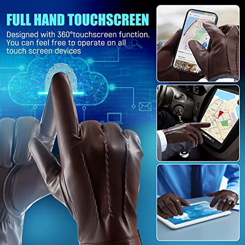 Image of Winter Leather Gloves for Men,Touchscreen Snow Driving Gloves with Cashmere Lining for Motorcycle Driving Riding