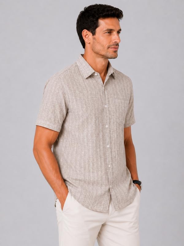 Image of MARK & ALBERT Half Sleeves Regular Fit Formal Shirt for Men Grey