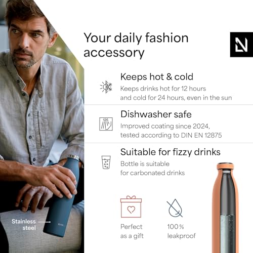 Image of LARS NYSOM Stainless Steel Insulated Water Bottle 12oz 17oz 25oz 34oz 51oz | Insulated Thermo Flask for Hot and Cold Beverages | Leakproof Drinking Bottle (Pumpkin Orange, 25.4oz)
