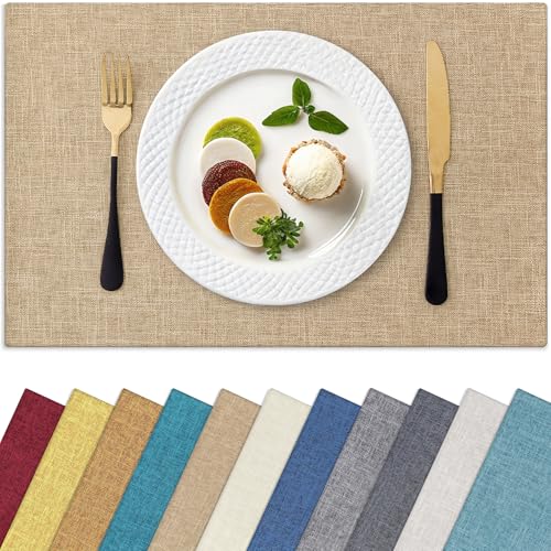 Homaxy Cloths Placemats for Dining Table Set of 6, Heat Resistant Washable Cotton Linen Blend Table Mats, Easy to Clean Place Mats for Indoor Outdoor Party Kitchen Decoration, 13