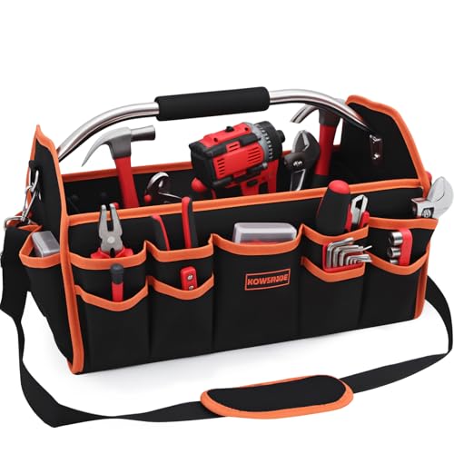 Kowsinde 18 Inch Tool Bag, Electrician Tool Bag, Open Top Tool Bags, 26 Pockets Can Hold Many Tools, Steel Handle and Removable Shoulder Strap