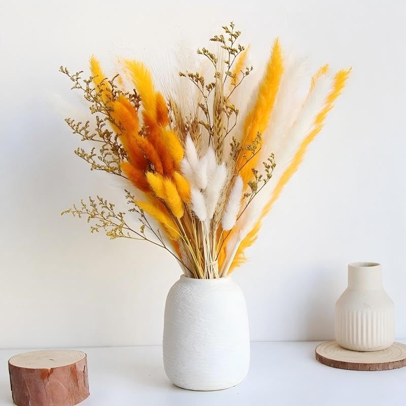 Ramo de flores secas Boho con pasto cola de conejo y hierba pampas miniatura 1