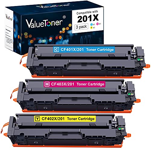 Valuetoner Compatible Toner Cartridge Replacement for HP 201X 201A CF401X CF402X CF403X for Color Pro MFP M277dw M252dw M277n M277c6 M252n M277 Printer (Black,Cyan,Magenta,Yellow, 3-Pack)