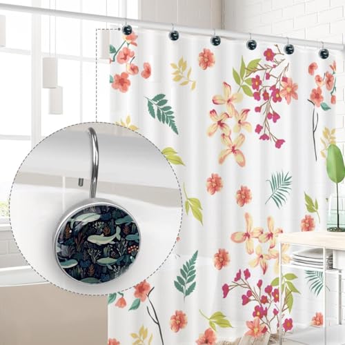 Crochets de rideau de douche bleu sarcelle en jonc de mer x12