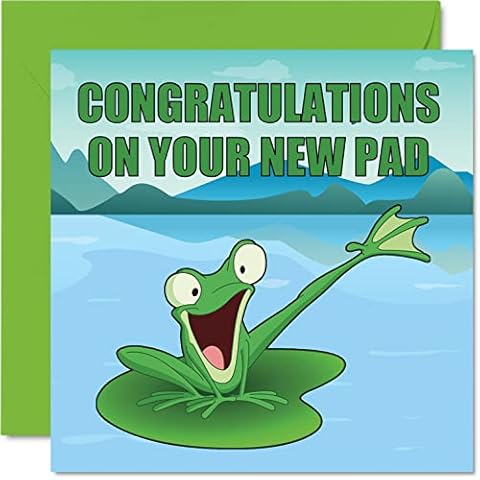 Stuff4 Happy New Home Card Funny - New Pad Frog - Congratulations Housewarming New House Cards, Joke Moving House Cards, 5.7 x 5.7 Inch Welcome House Warming Greeting Cards for Friends Family Cover